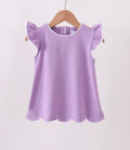 Dark Purple Flutter Sleeve Scallop Top