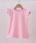 Pink Flutter Sleeve Scallop Top