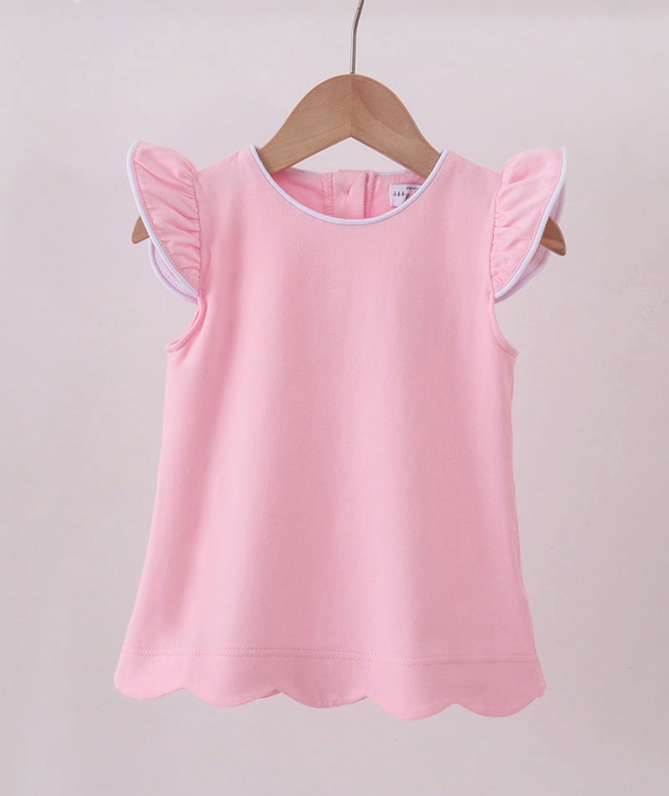 Pink Flutter Sleeve Scallop Top