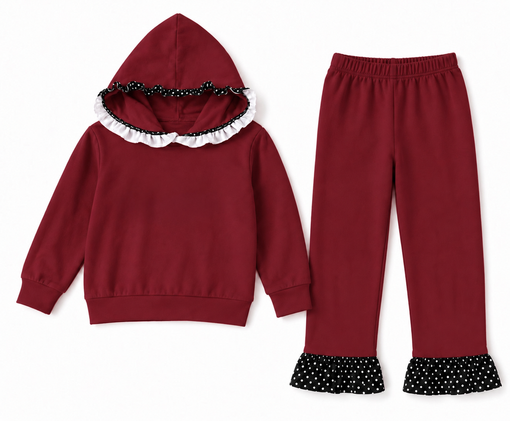 Maroon and Black Polka Dot Set