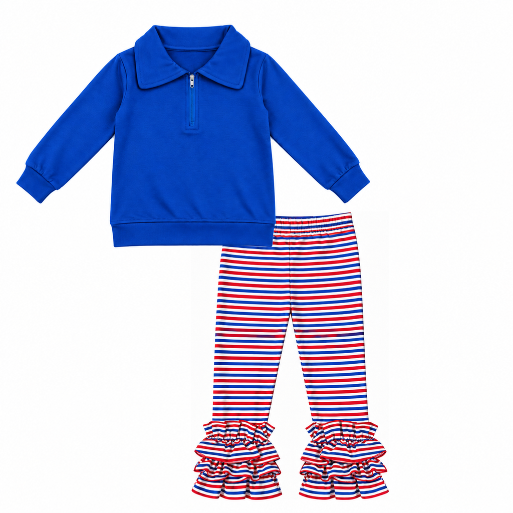 Red and Royal Blue Striped Pant Set