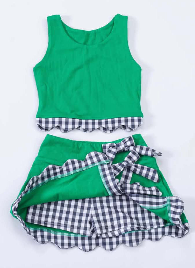 Green Gingham Scallop Set