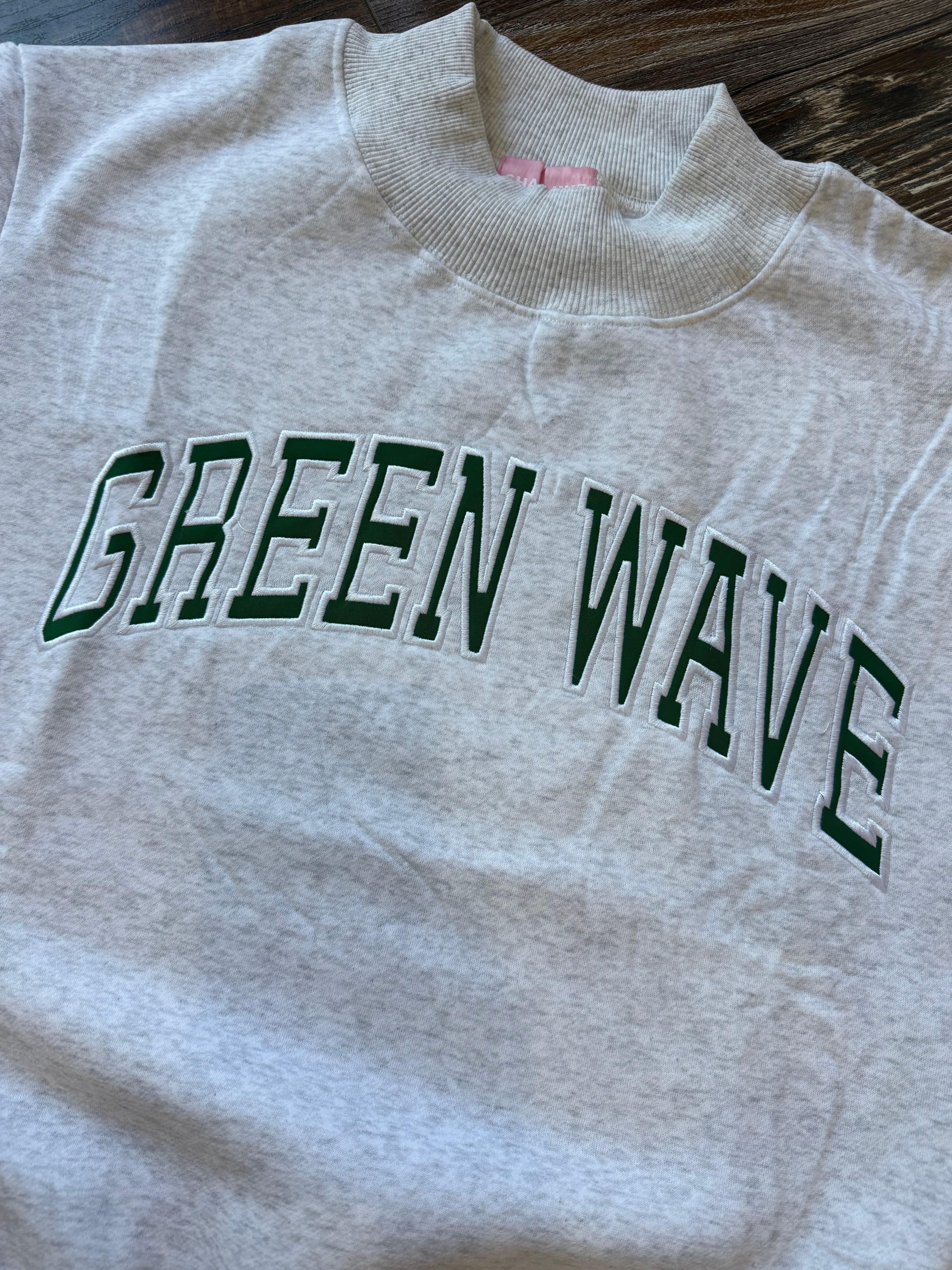 Green Wave Embroidered Appliqué Mock Neck