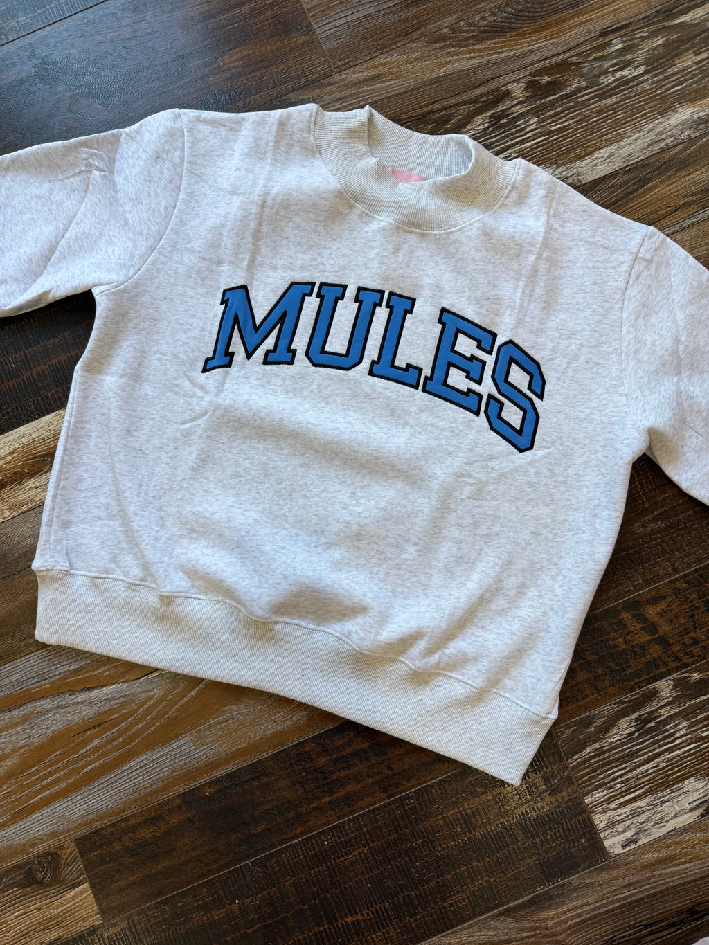 Mules (blue) Embroidered Appliqué Mock Neck