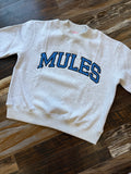 Mules (blue) Embroidered Appliqué Mock Neck
