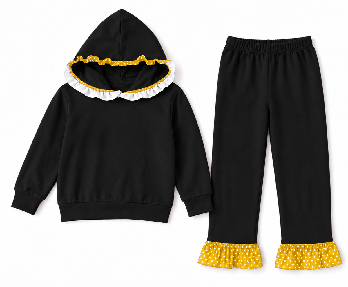 Yellow and Black Polka Dot Set