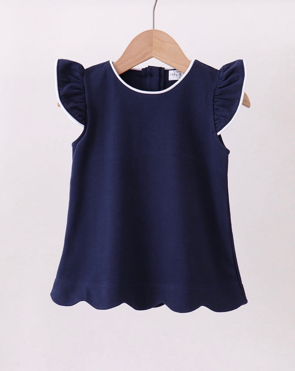 Navy Flutter Sleeve Scallop Top