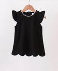 Black Flutter Sleeve Scallop Top