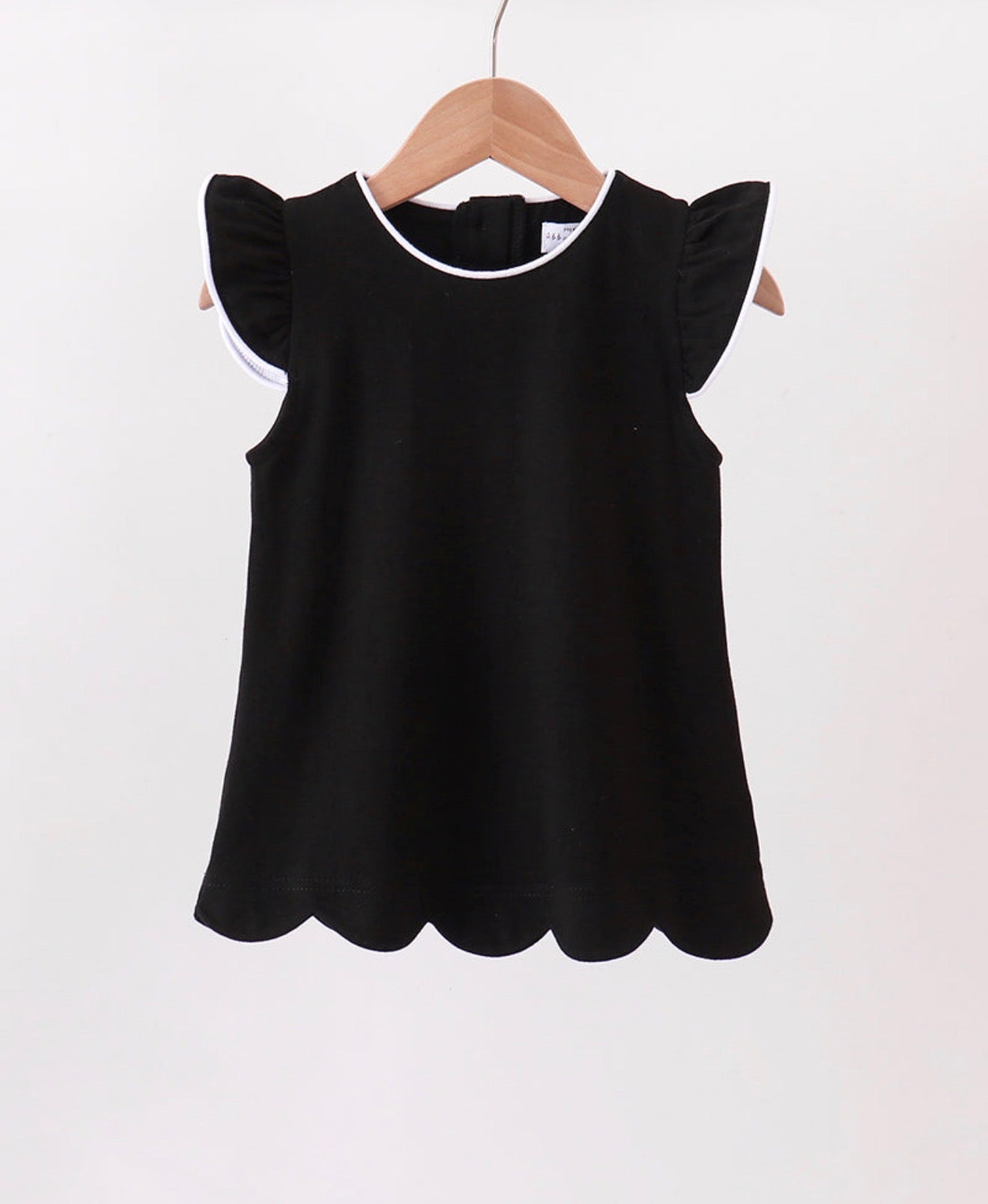 Black Flutter Sleeve Scallop Top