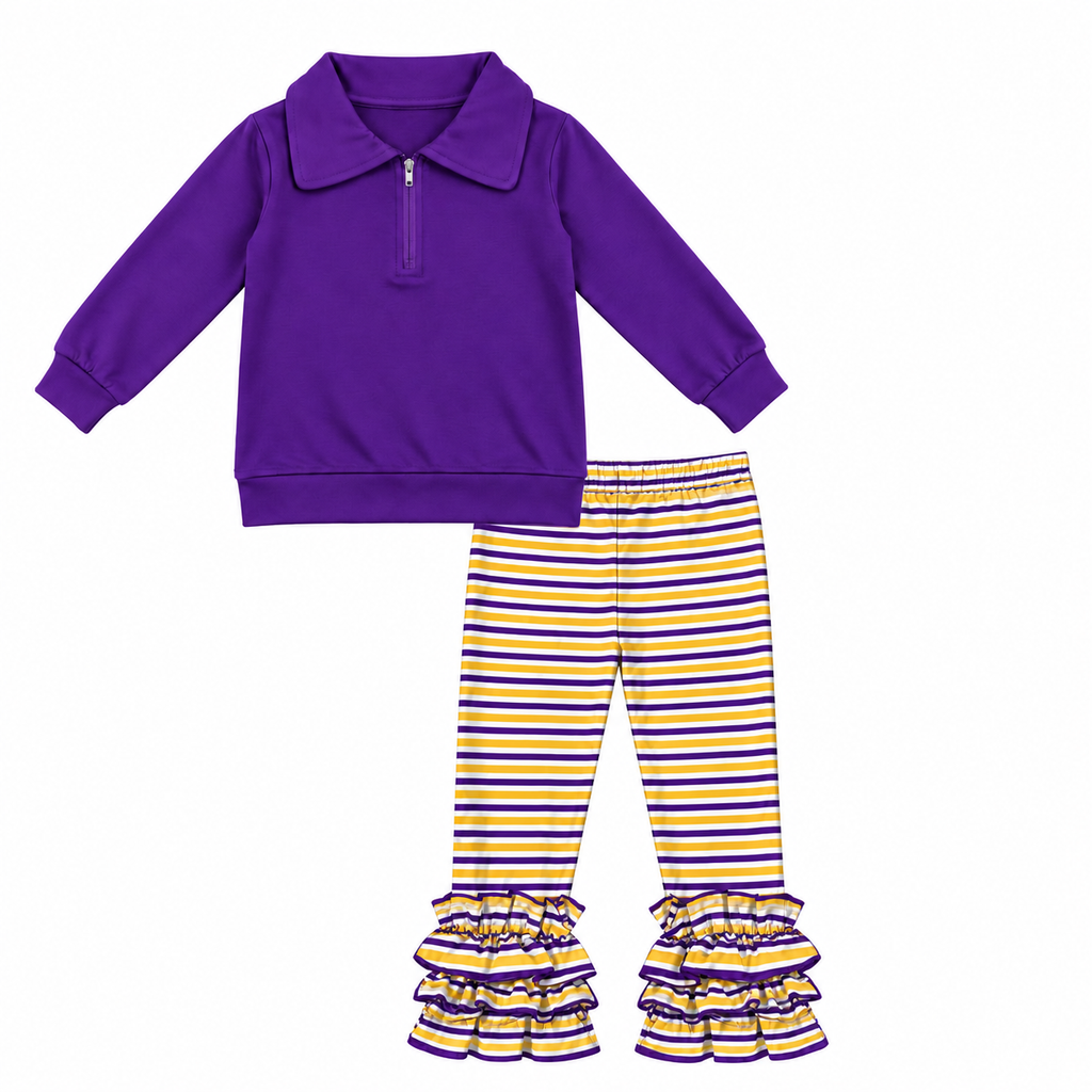 Purple and Yellow Striped Pant Set