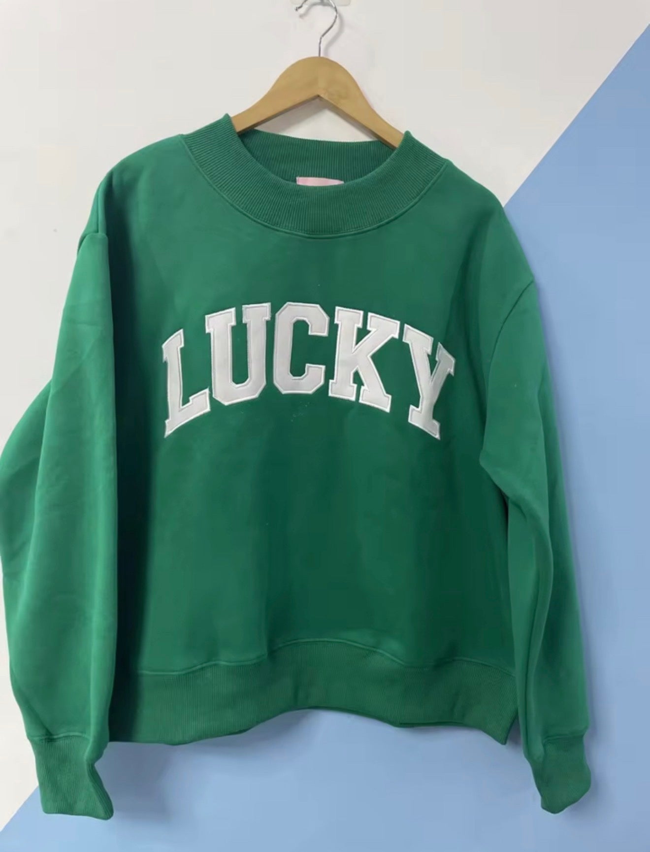 Lucky Appliqué Embroidered Mock Neck