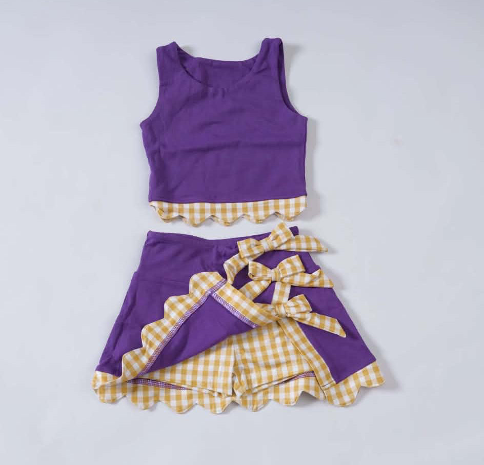 Purple Gingham Scallop Set