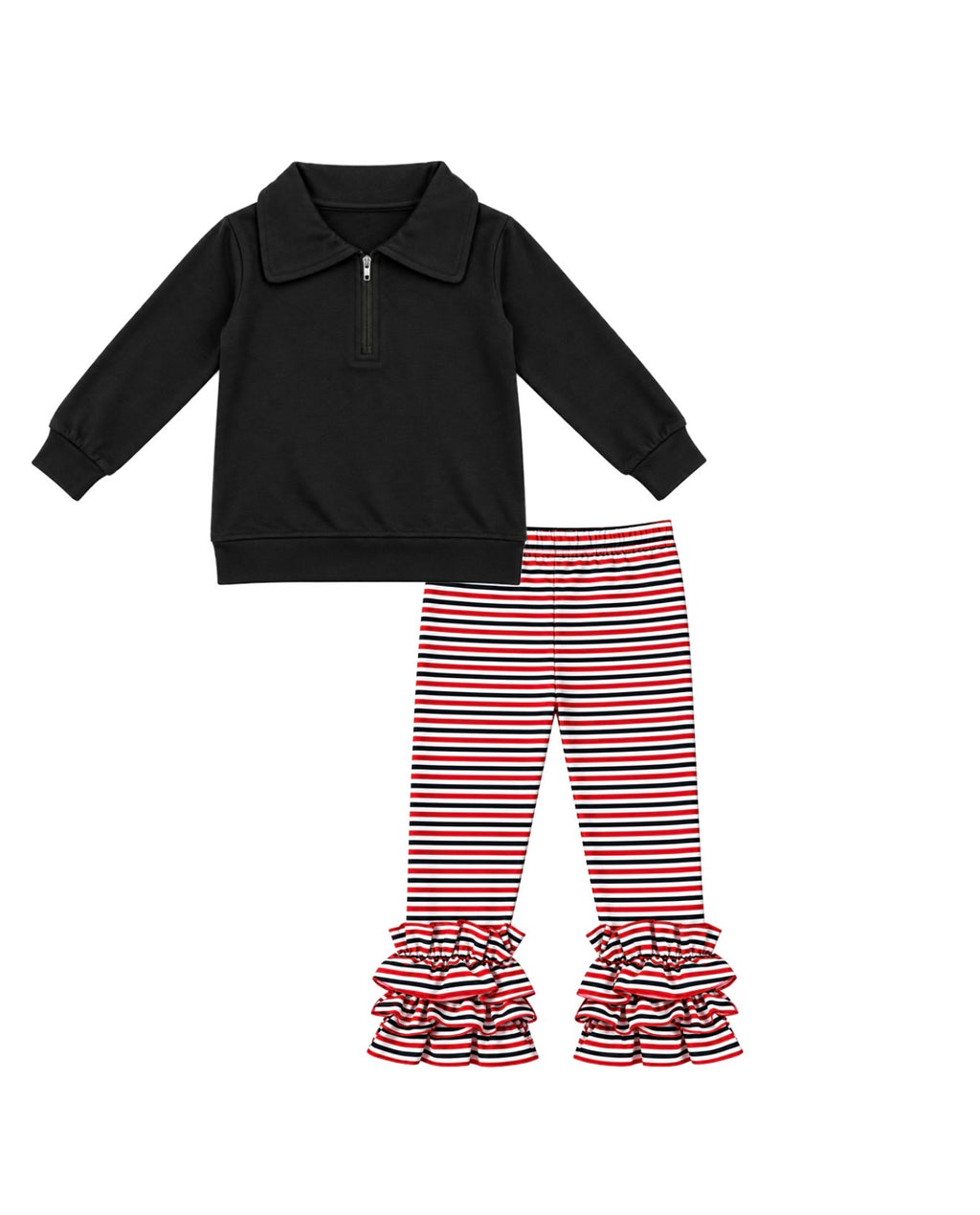 Red and Black Striped Pant Set