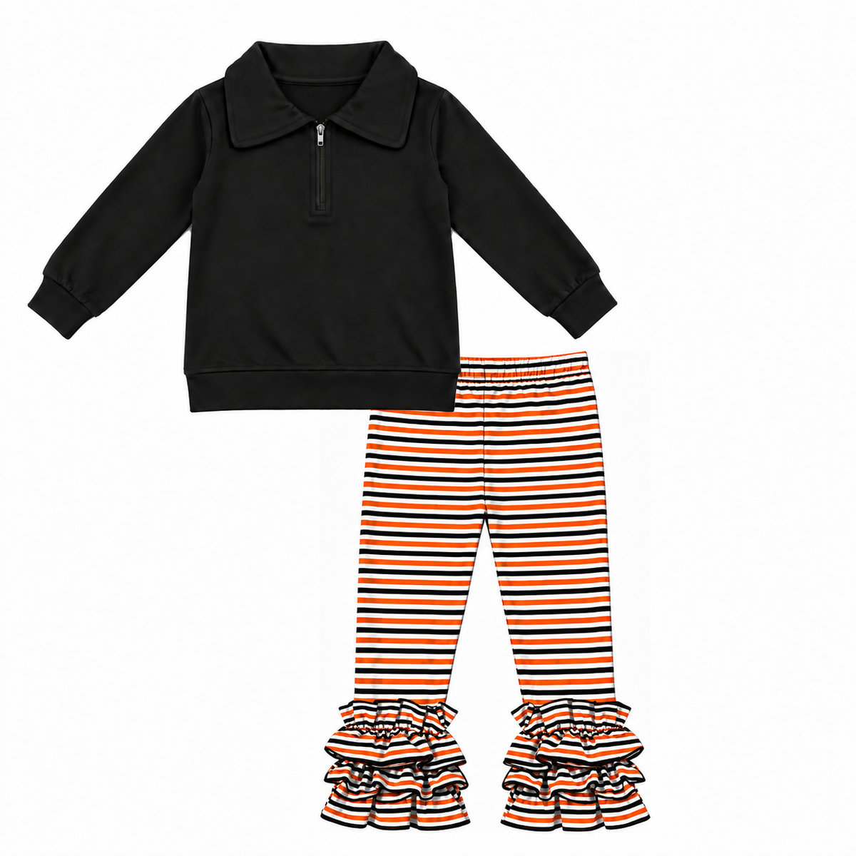Orange and Black Striped Pant Set