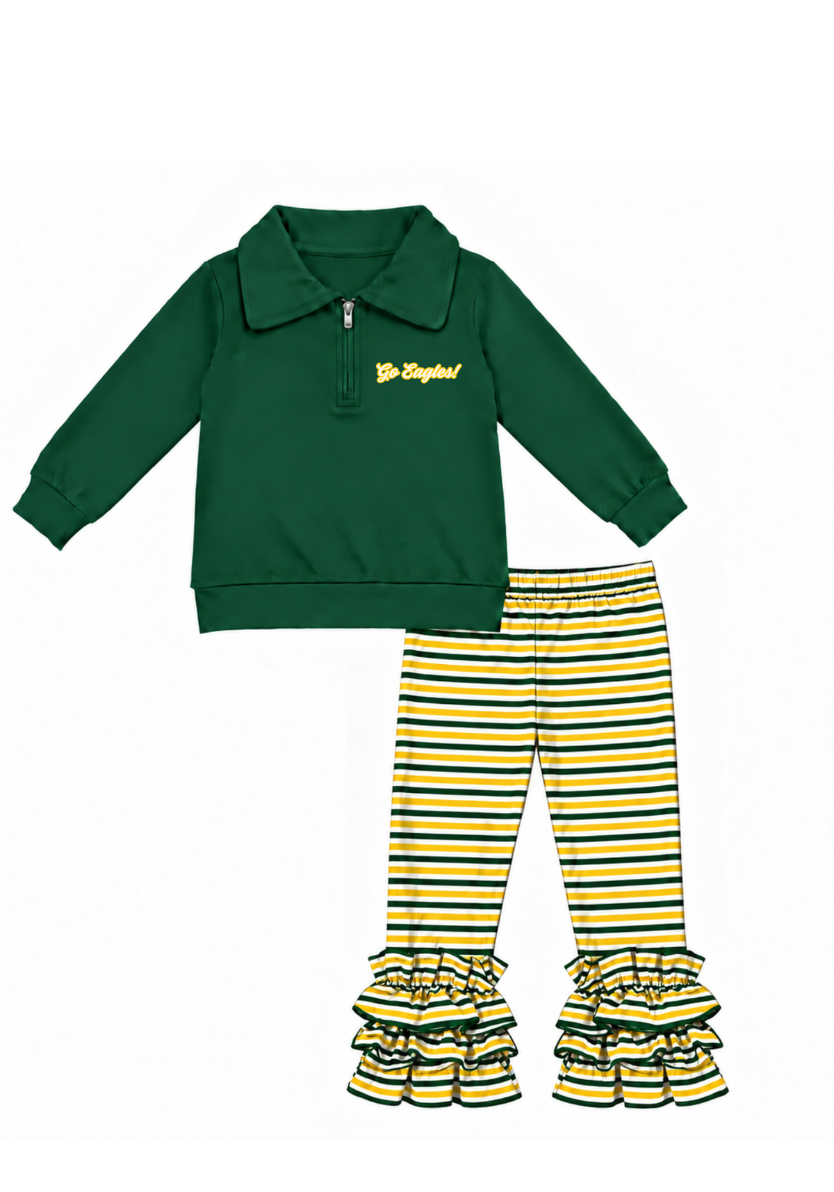 Green and Gold Striped Pant Set