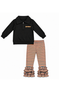 Orange and Black Striped Pant Set