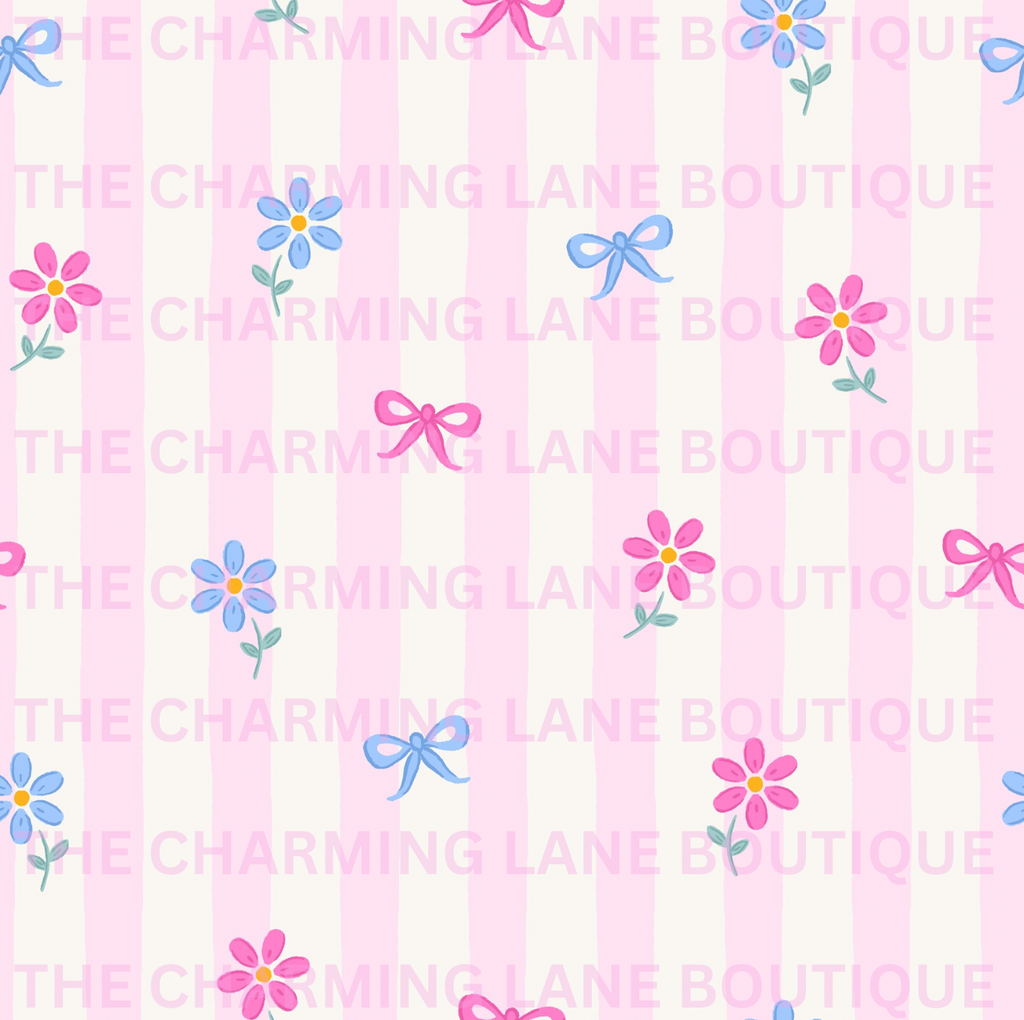 Pink Stripe Short Set Bows