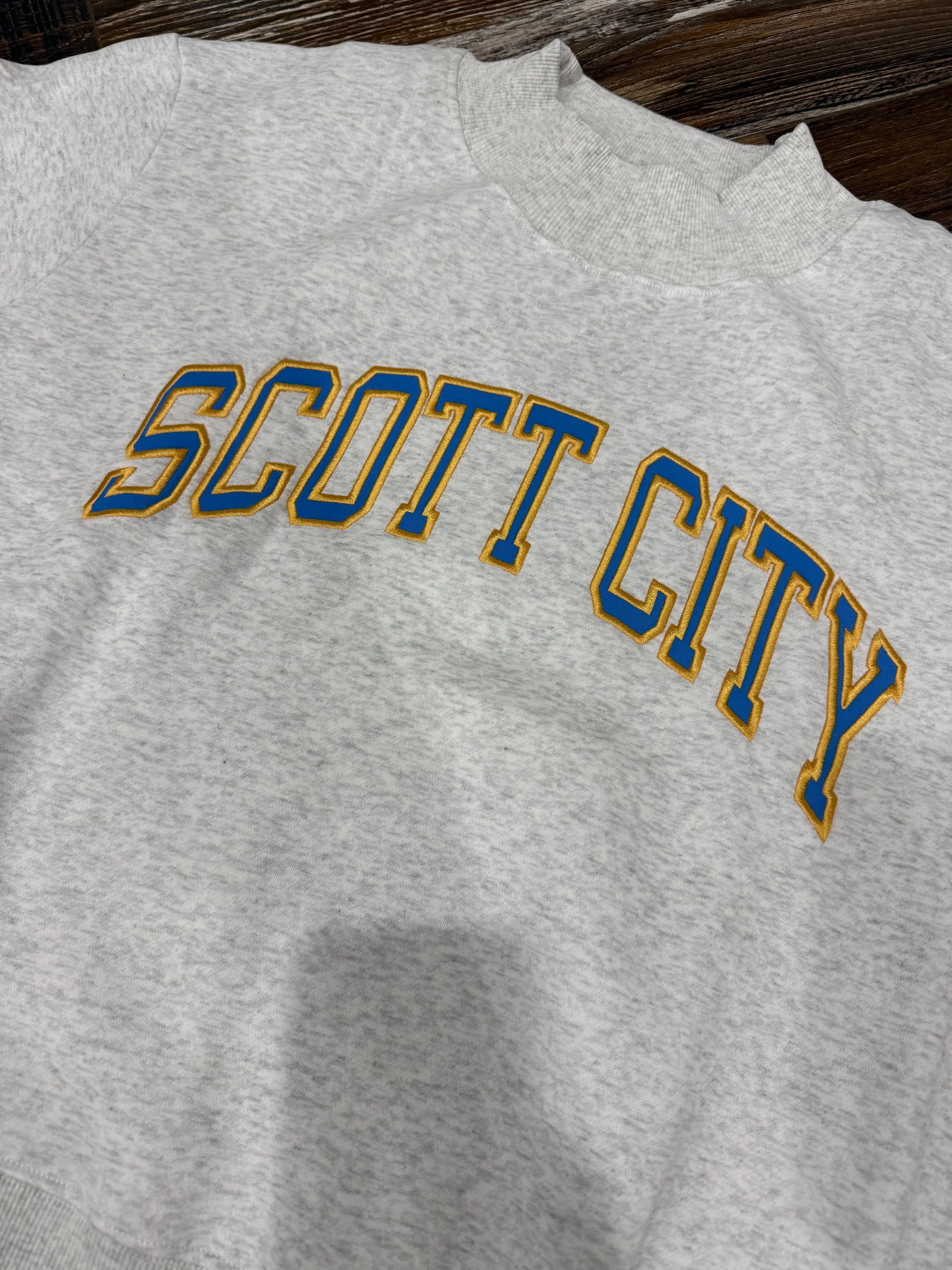 Scott City Embroidered Appliqué Mock Neck