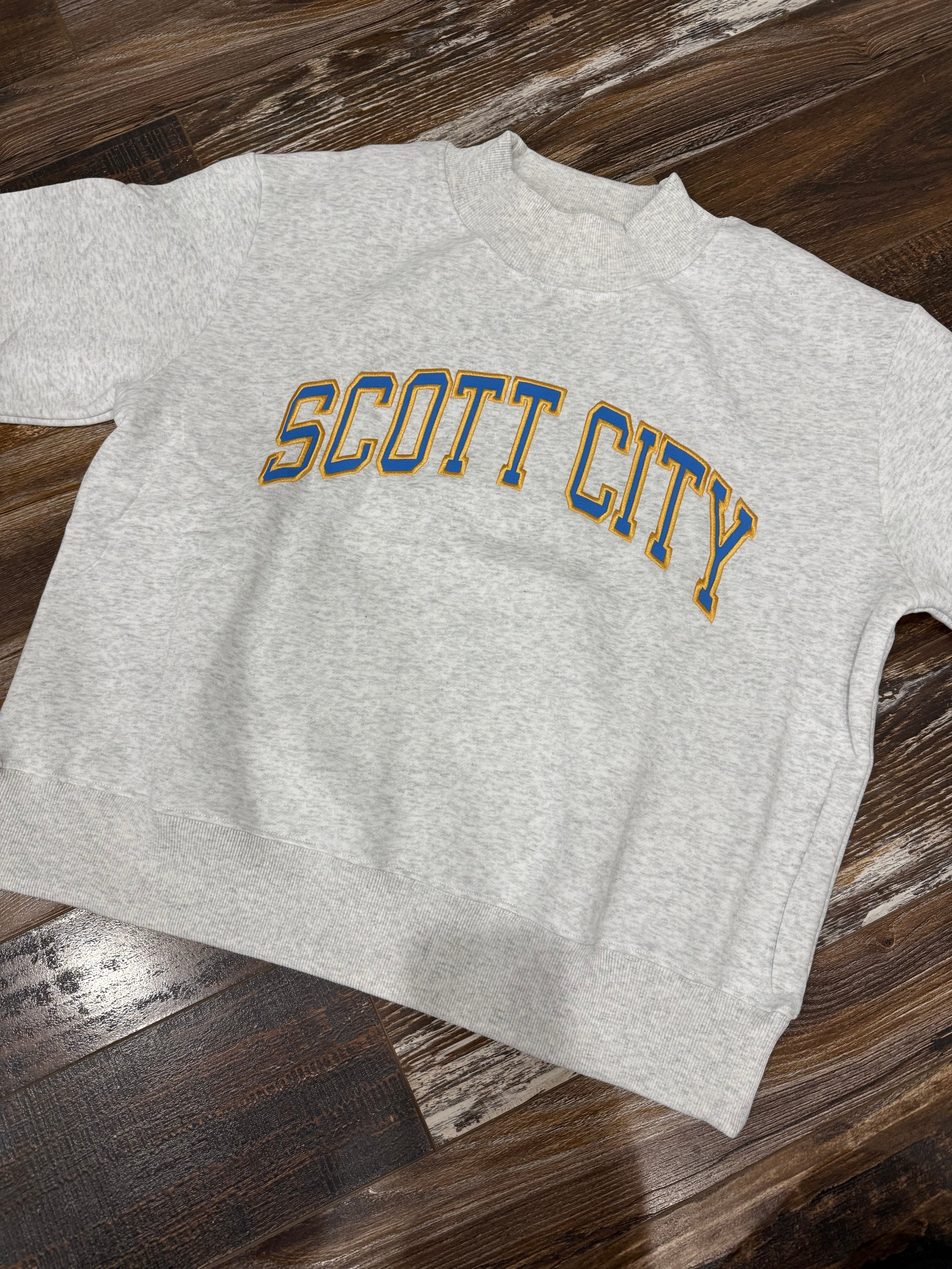 Scott City Embroidered Appliqué Mock Neck