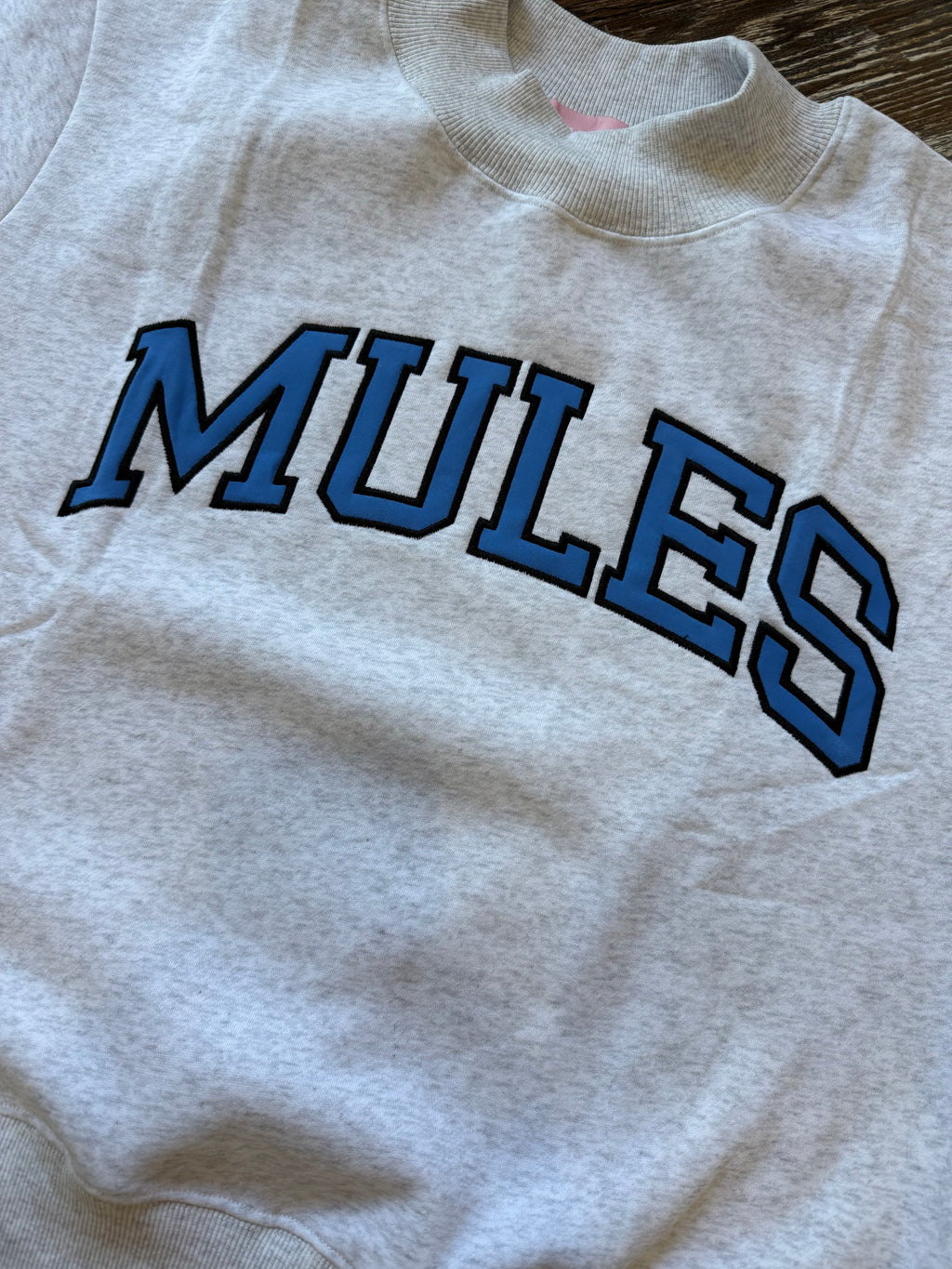 Mules (blue) Embroidered Appliqué Mock Neck