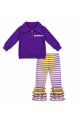Purple and Yellow Striped Pant Set
