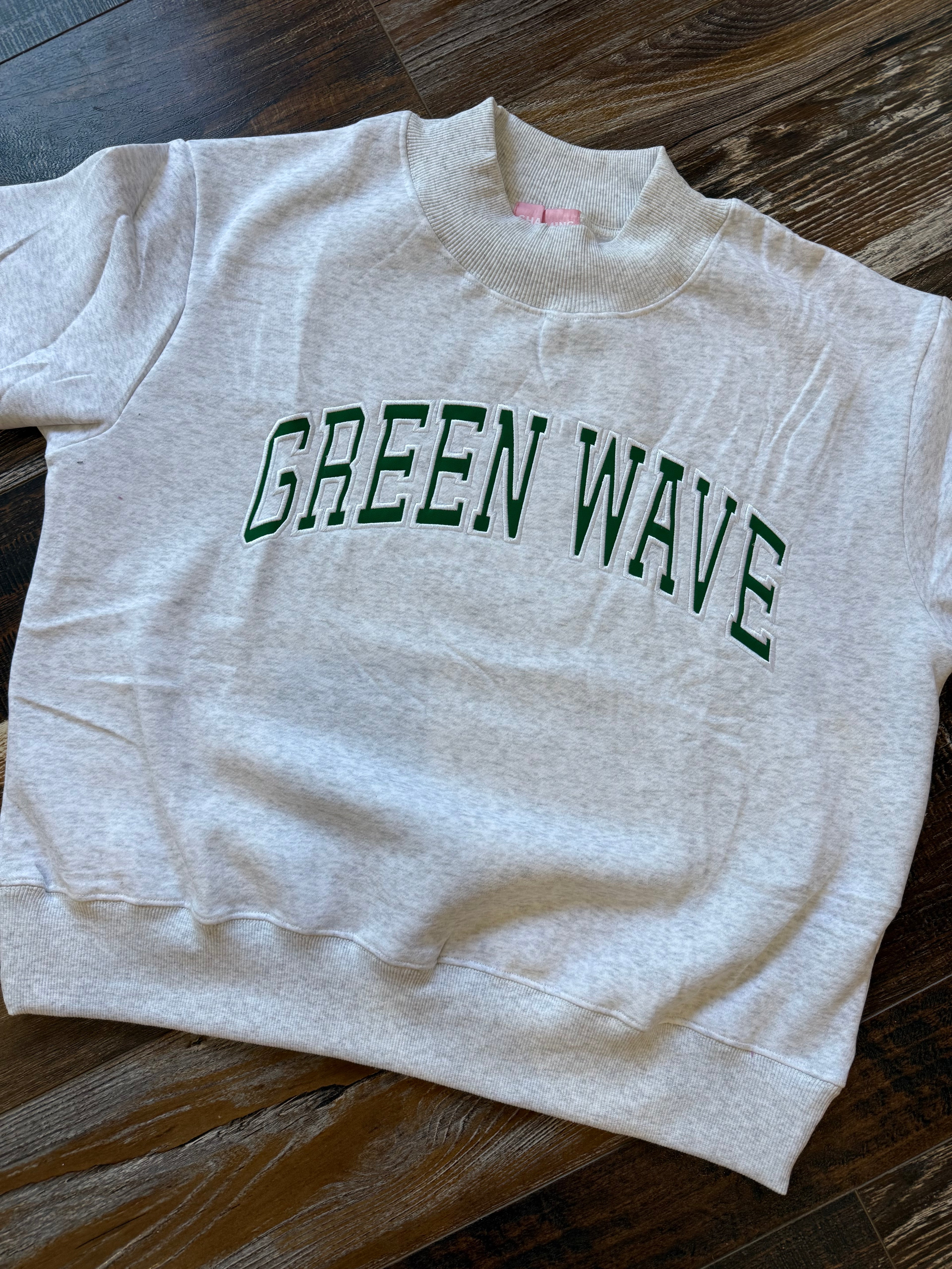 Green Wave Embroidered Appliqué Mock Neck