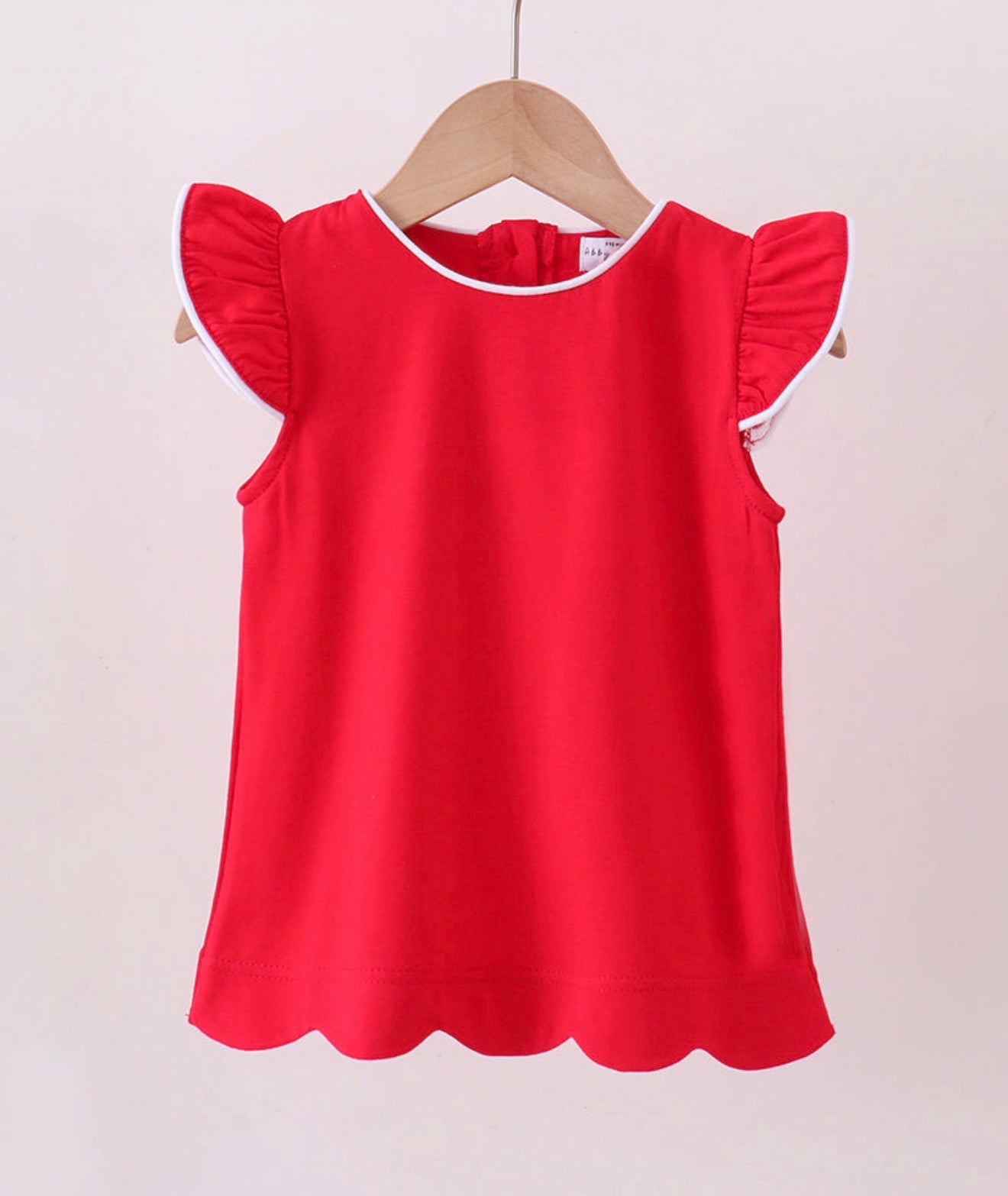 Red Flutter Sleeve Scallop Top