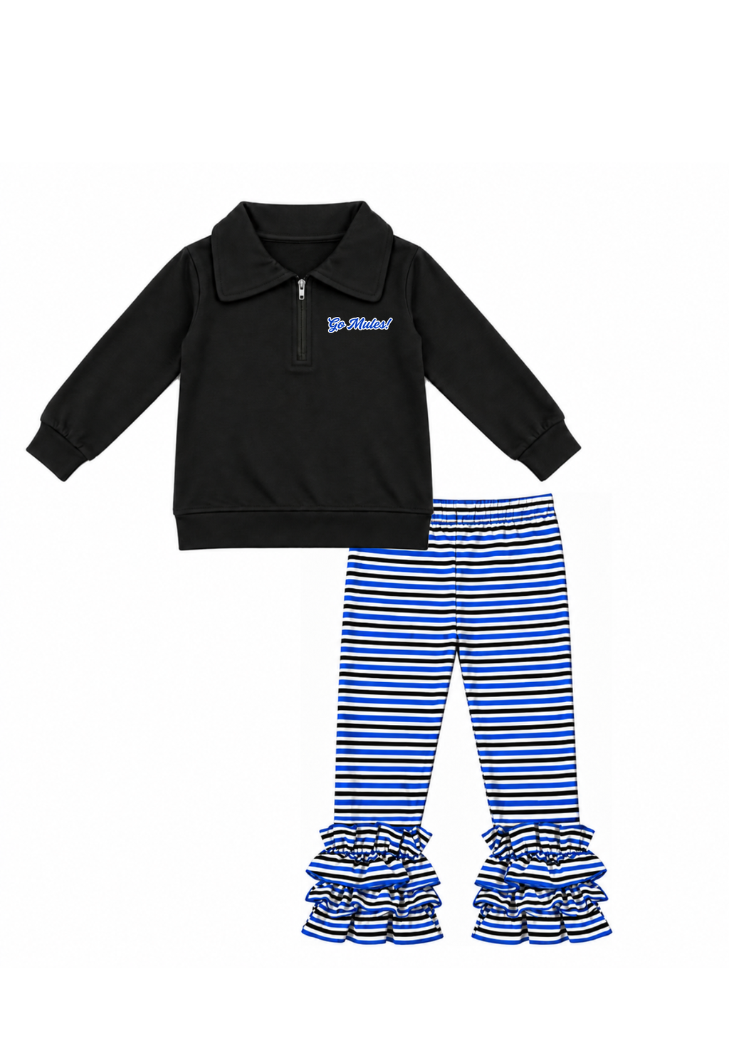 Royal Blue and Black Striped Pant Set
