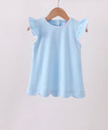 Blue Flutter Sleeve Scallop Top