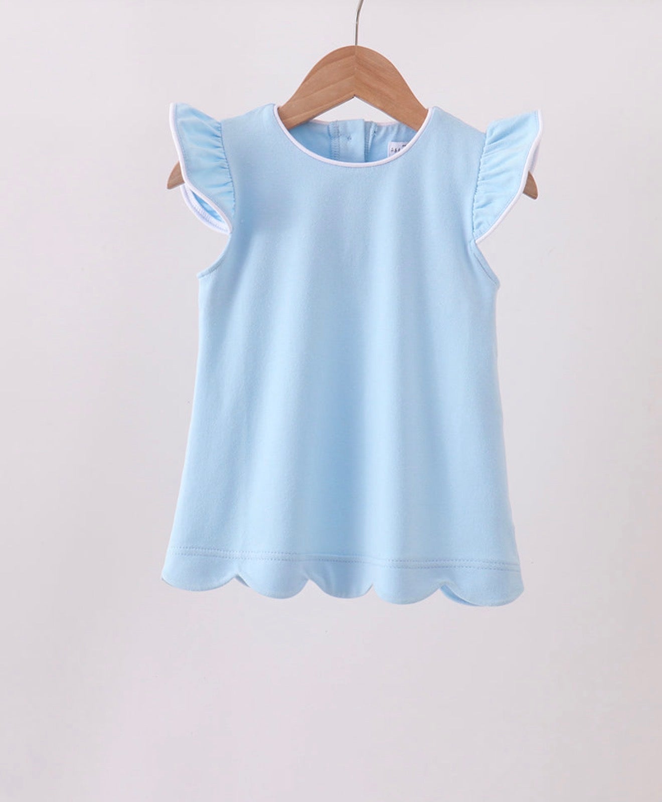 Blue Flutter Sleeve Scallop Top
