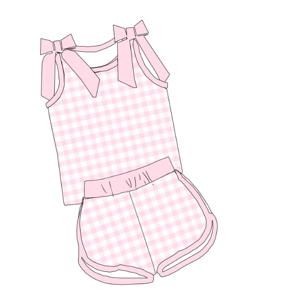 Pink Gingham Short Set Bows