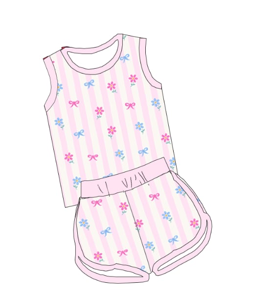 Pink Stripe Short Set No Bows