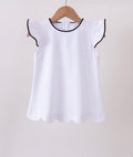 White Flutter Sleeve Scallop Top