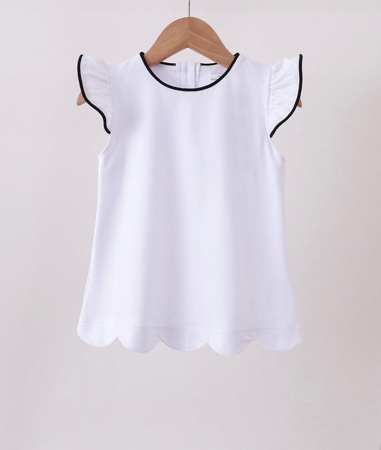 White Flutter Sleeve Scallop Top