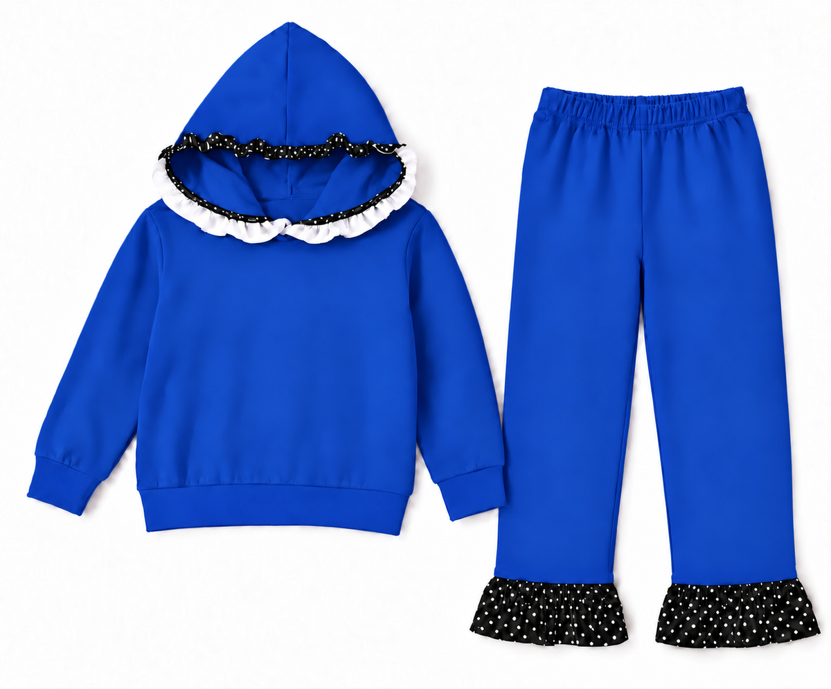 Royal Blue and Black Polka Dot Set