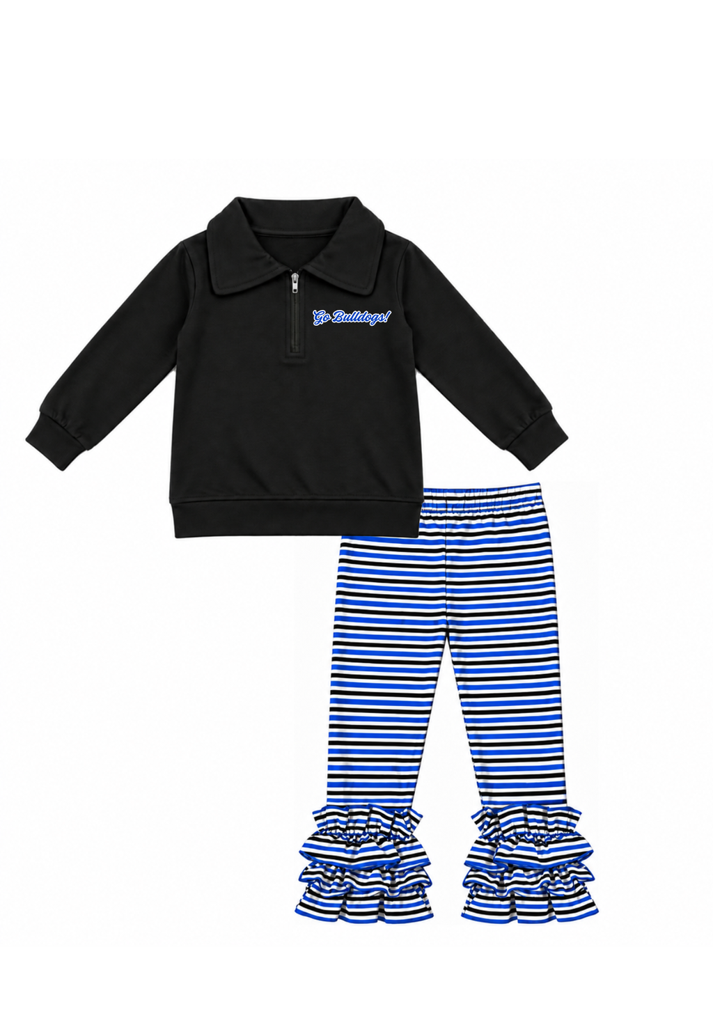 Royal Blue and Black Striped Pant Set