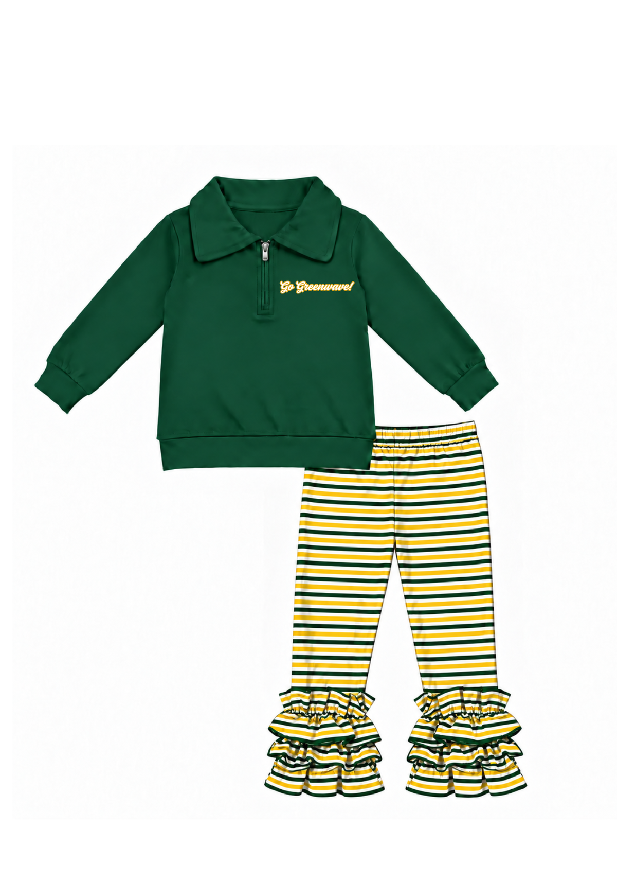 Green and Gold Striped Pant Set