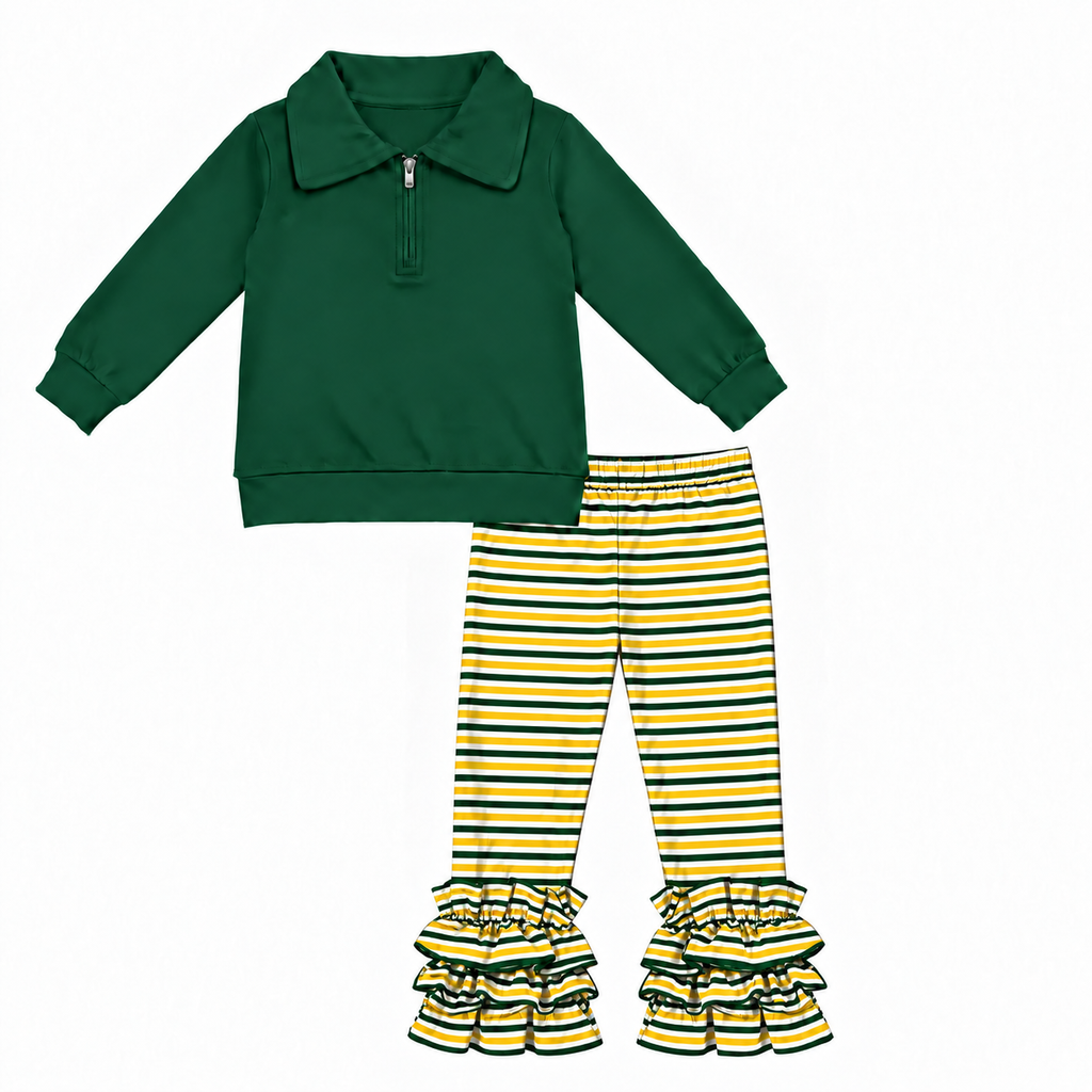 Green and Gold Striped Pant Set