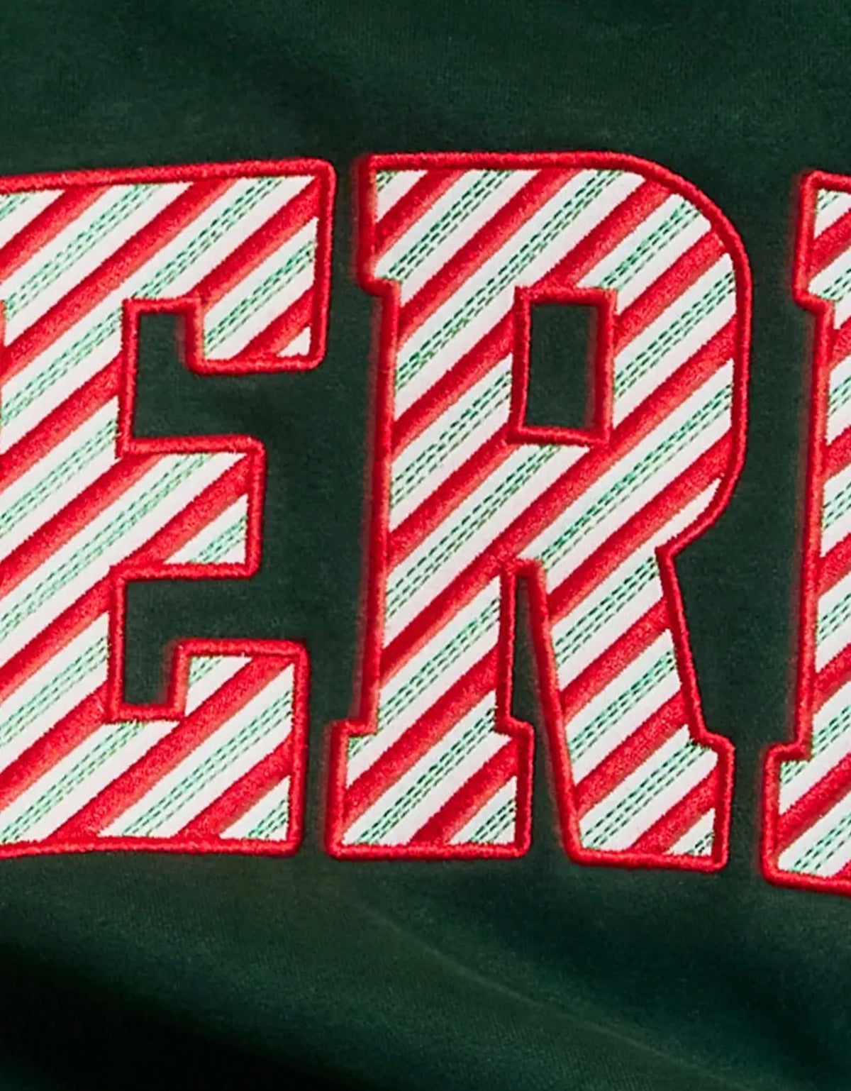 Green MERRY Candy Cane Stripe Appliqué