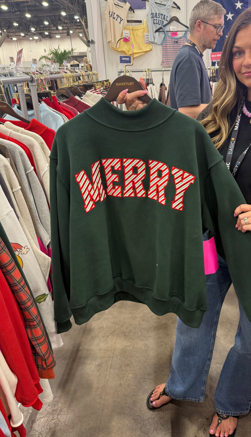 Green MERRY Candy Cane Stripe Appliqué