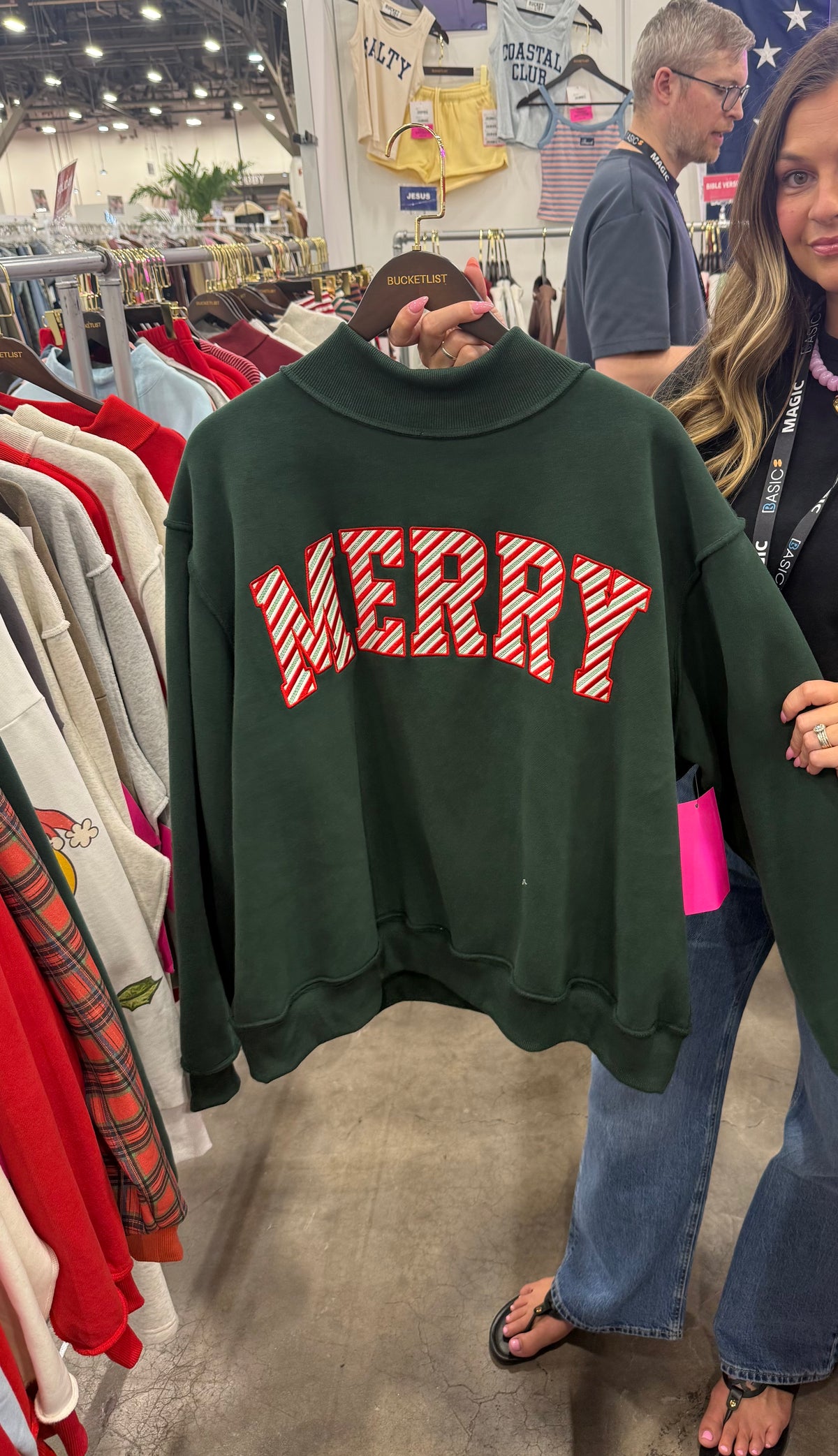 Green MERRY Candy Cane Stripe Appliqué