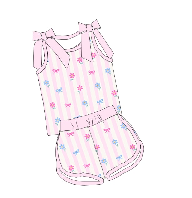 Pink Stripe Short Set Bows