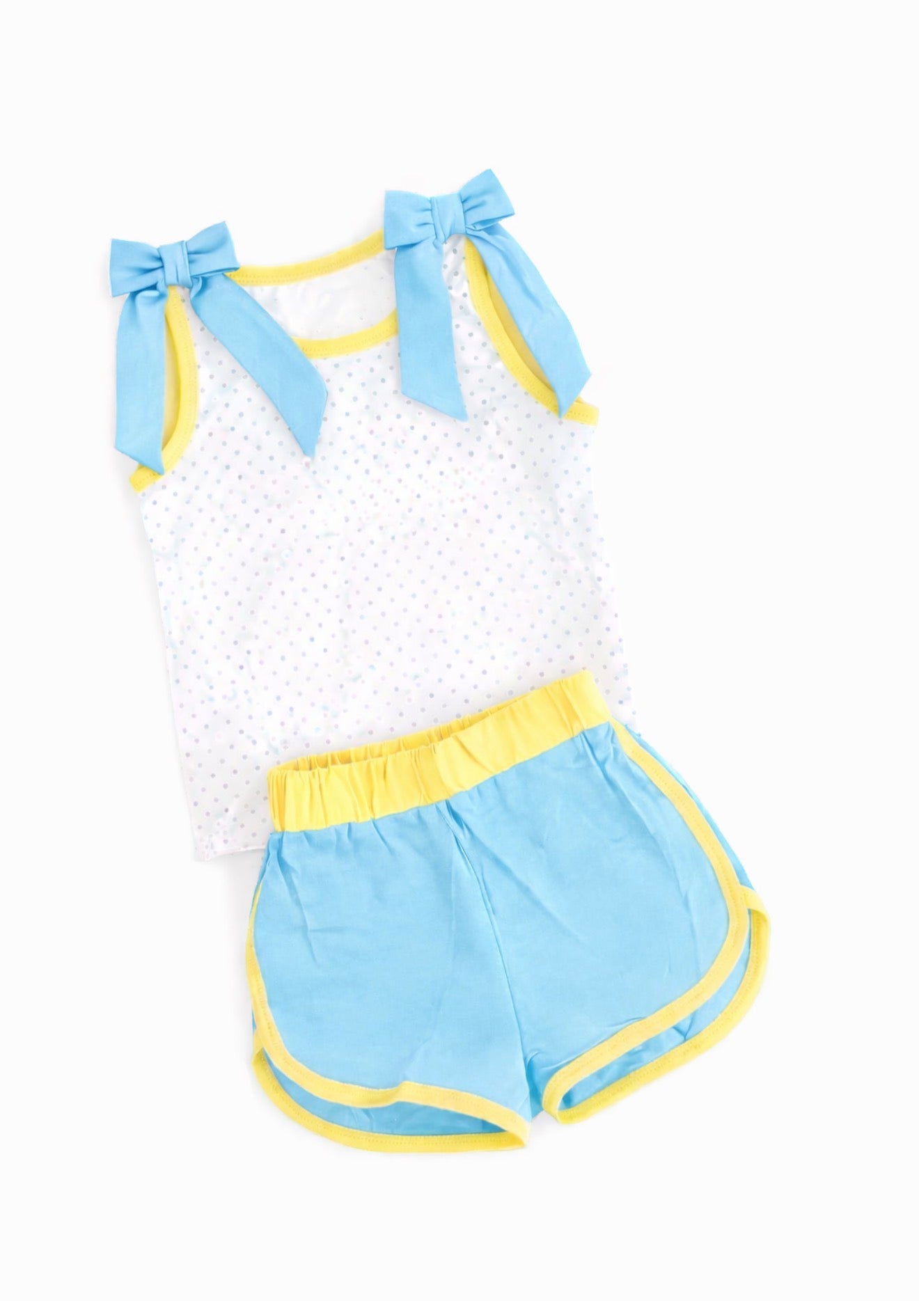 Blue & Yellow Polka Dot Short Set Bows